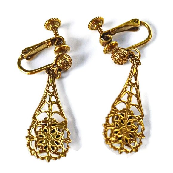 Victorian Style Long Dangle Earrings - Picture 2 of 3
